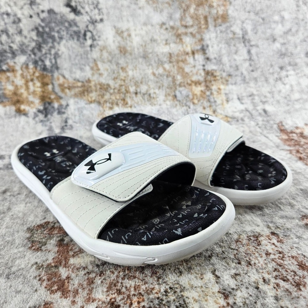 Under‎ Armour Mercenary Ignite Slides Sandals Youth 5 White Black 3022712 Beach